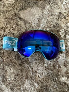 Blue Mirrored Ski Goggles with Teal Strap